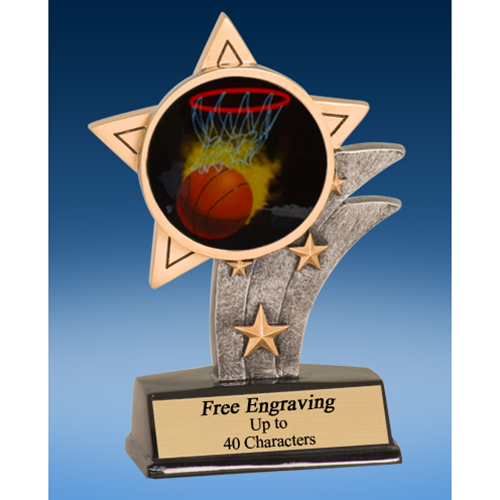 FREE Engraving comp team game Basketball Award Gold Glitter Star Glass Trophy 