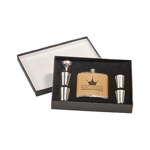 Leather Flask Gift Set